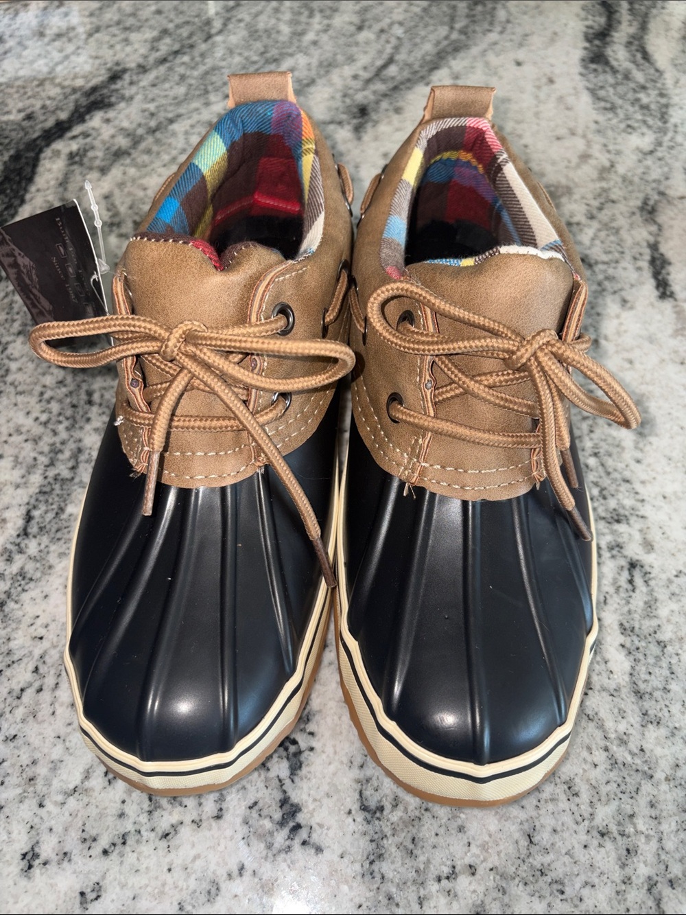 Tamarack Women’s Waterproof Duck Boots in Black and Tan